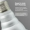 Close-up of a silver LED grow light bulb with German text overlays providing product information. Anteprima dell’immagine prodotto