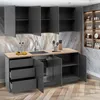 A modern kitchen unit with dark gray cabinets and a light wood countertop. Náhľad obrázku produktu