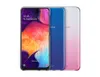 Three Samsung phones are displayed side-by-side against a white background. The phone on the left has its screen facing forward, displaying a colorful wallpaper. The other two phones are shown from the back, showcasing their gradient color finishes. Produktbild-Vorschau