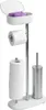 A white and silver toilet paper holder with a storage compartment and a toilet brush holder. Náhled obrázku produktu