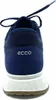 The back view of a navy blue Ecco sneaker with a white sole and brown outsole. Produktbild-Vorschau