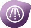 A circular icon with three lines and dots inside, set against a purple gradient background. Produktbild-Vorschau