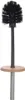 A toilet brush with a black brush head and a dark gray handle, resting on a light brown circular base, with a silver cylindrical base below. Anteprima dell’immagine prodotto