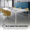 A modern office meeting room with a white table and yellow chairs, and blue lockers in the background. Produktbild-Vorschau