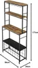 A tall, narrow wine rack with multiple shelves and a metal frame, shown against a white background with dimensions indicated. Podgląd zdjęcia produktu