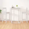 A white bar table and two white bar stools are set up against a white wall on a wooden floor. Produktbild-Vorschau