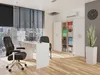 A modern office with a desk, chairs, and a bookshelf. Produktbild-Vorschau