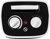 A close-up, top-down view of the control panel of a black and white electric heater. Podgląd zdjęcia produktu