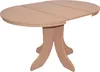 A light brown oval dining table with a pedestal base, shown against a white background. Produktbild-Vorschau
