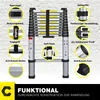 A detailed diagram of a telescopic ladder with various features highlighted and labeled. Produktbild-Vorschau