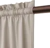 A close-up view of a beige curtain hanging from a brown curtain rod. Produktbild-Vorschau
