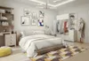 A bedroom with a bed, wardrobe, desk, and decor. Náhled obrázku produktu