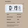 A digital alarm clock with its dimensions and specifications laid out. Produktbild-Vorschau