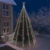 A decorated Christmas tree with lights and ornaments stands in a snowy yard next to a house at night. Náhled obrázku produktu