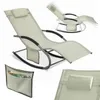 A collage of images showing a beige rocking lounge chair from different angles, including a close-up of a side pocket and a headrest. Náhľad obrázku produktu