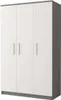A three-door wardrobe with white doors and a gray frame and base. Voir les images du produit