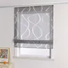 A gray Roman blind with a white wavy pattern is shown hanging in front of a window. Produktbild-Vorschau