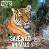 A tiger in its natural habitat with overlaid text promoting animal conservation. Produktbild-Vorschau