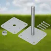 A product shot of metal post anchors and screws on a blurred green and blue background. Anteprima dell’immagine prodotto