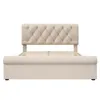 A beige upholstered bed frame with a tufted headboard and wooden slats for mattress support, shown against a white background. Anteprima dell’immagine prodotto