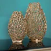 Filigranes Vasen 2er Set ABSTRACT LEAF 40cm gold Handarbeit Produktbild-Vorschau 1