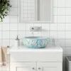 vidaXL Aufsatzwaschbecken Weiß und Blau Rund Ø41x14 cm Produktbild-Vorschau 2