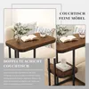 A collage of images showing a C-shaped side table next to a sofa, with books and decorative items on it. Produktbild-Vorschau