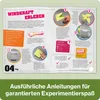 An open booklet showing instructions for a science experiment about wind power. Produktbild-Vorschau