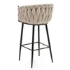 A bar stool with a beige upholstered seat and black metal legs, shown from the back. Podgląd zdjęcia produktu
