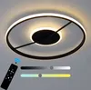 A modern LED ceiling light with a remote control and color temperature sliders. Produktbild-Vorschau
