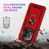 A red phone case with a ring holder is shown with debris falling around it, suggesting durability and protection. Produktbild-Vorschau