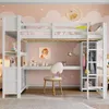 A child's bedroom with a loft bed, desk, and closet. Voir les images du produit