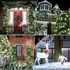 A collage of four images showcasing Christmas decorations, including houses adorned with lights, decorated trees, and illuminated reindeer figures. Produktbild-Vorschau