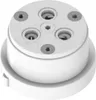 A close-up, studio shot of a white circular device with hexagonal screws and several openings, possibly a connector or a component. Produktbild-Vorschau