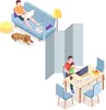 A split image showing two scenes of people working from home with laptops, separated by a screen. Produktbild-Vorschau