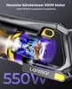 Close-up marketing image of a cordless vacuum cleaner motor with text overlays highlighting its features. Produktbild-Vorschau