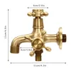 A brass wall-mounted faucet with two outlets, shown against a white background with measurement indicators. Podgląd zdjęcia produktu