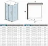 Diagrams and a table showing dimensions for shower enclosures. Produktbild-Vorschau