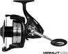 A black and silver fishing reel is shown against a white background. Produktbild-Vorschau