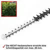 A close-up of a hedge trimmer blade with a small inset image of a hedge. Produktbild-Vorschau