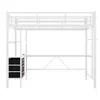 A white metal loft bed with a desk and drawers underneath. Anteprima dell’immagine prodotto