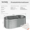 A raised garden bed with dimensions and product information. Produktbild-Vorschau
