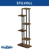 A tall, multi-tiered plant stand with a modern design, featuring wooden shelves and a black metal frame, presented against a white background. Produktbild-Vorschau