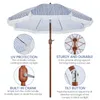 A diagram showing the features of a striped patio umbrella. Produktbild-Vorschau