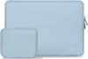 A light blue laptop sleeve and a smaller matching pouch are shown on a white background. Produktbild-Vorschau