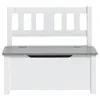 A white toy box bench with a gray lid and a slatted backrest. Produktbild-Vorschau