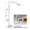 Technical drawing of a shower bar with dimensions and a close-up of a caliper measuring a threaded connection. Podgląd zdjęcia produktu