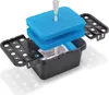 A disassembled solar pond filter set with blue filter sponges and a black container. Produktbild-Vorschau