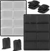 Two different colored outdoor seat cushions are displayed, one silver and one black, along with two black drawstring bags. Produktbild-Vorschau