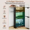 A narrow, multi-tiered storage cart filled with various items, placed in a kitchen setting next to a refrigerator. Produktbild-Vorschau